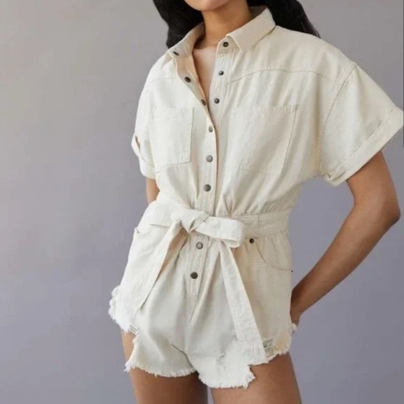 BDG Pants - BDG Urban Outfitters Beige Button-Up Romper Medium